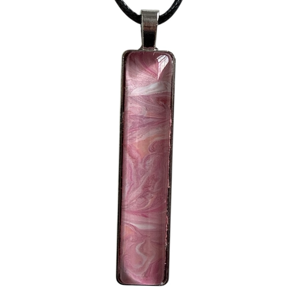 Handmade Pink Bar Pendant Necklace Silver Tone 20” by Svetlana Yeung
